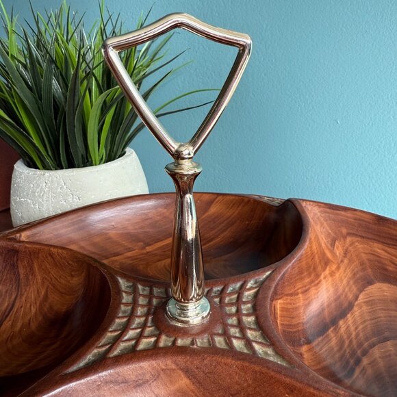 Vintage Divided Serving Tray MCM byCalifornia 328-USA Wooden Look With Handle & - Picture 7 of 14